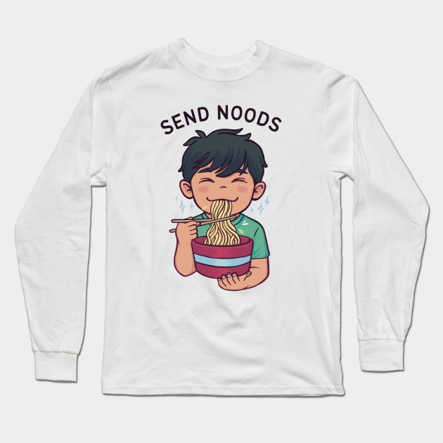 Send Noods Cute Boy Eating Noodles Long Sleeve T-Shirt by Art of Aga